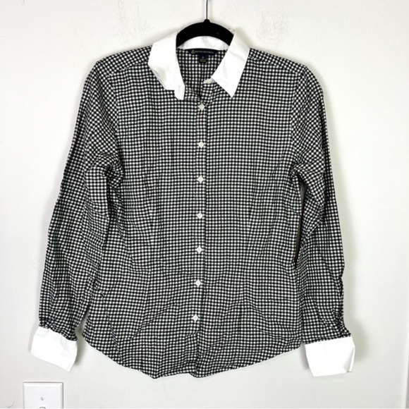 Brooks Brothers button down shirt womens 4 Gingham Black White Contrast Collar - Picture 1 of 8